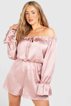 Plus Satin Bardot Playsuit avec détails à volants