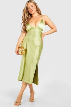 Plus Satin Cross Back Midi Slip Dress