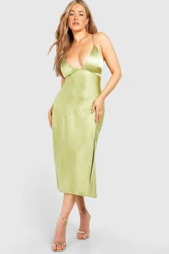 Plus Satin Cross Back Midi Slip Dress