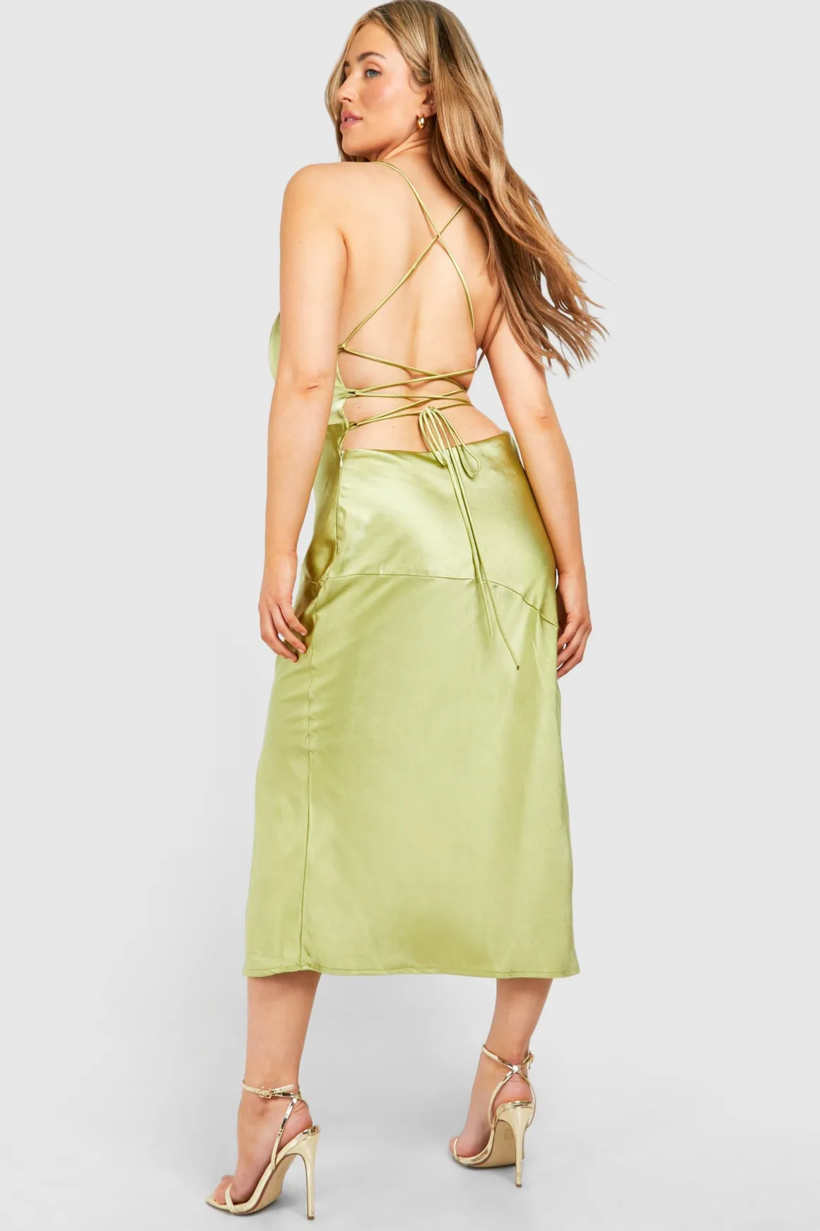 Plus Satin Cross Back Midi Slip Dress