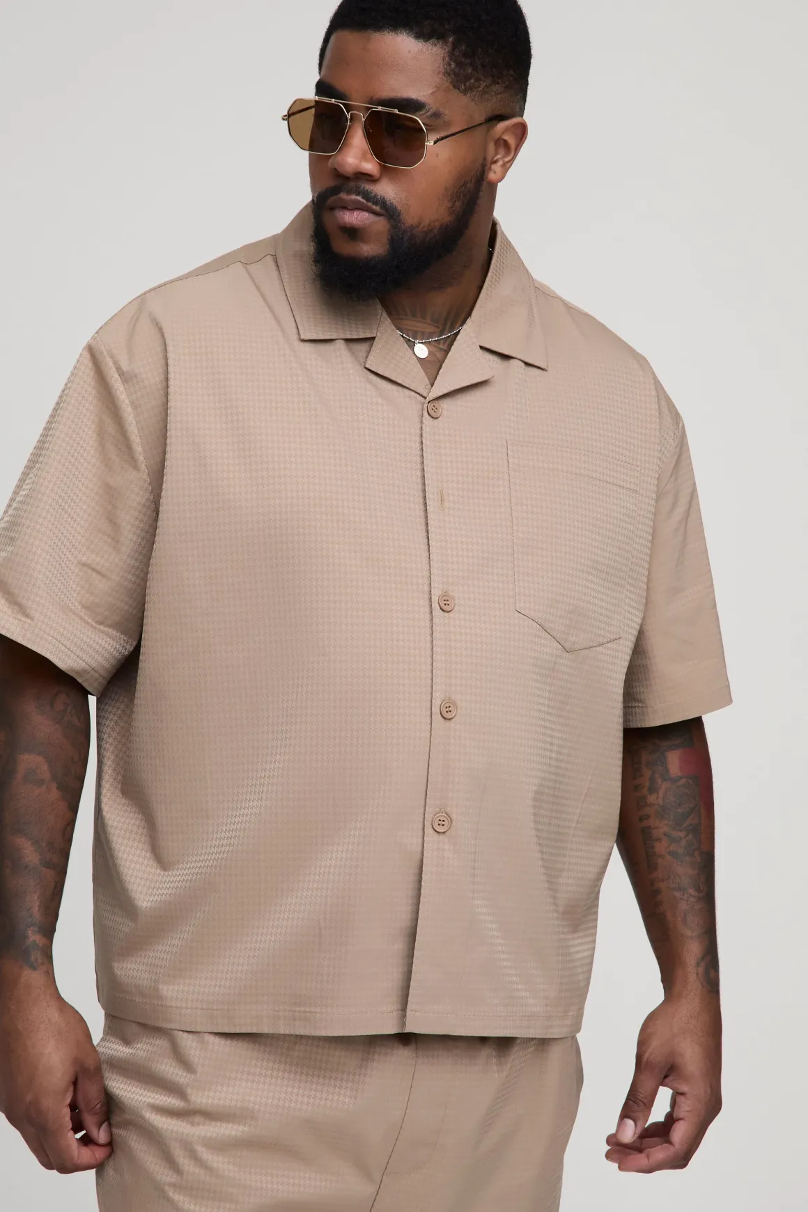 Plus Satin Jacquard Boxy Oversized Shirt