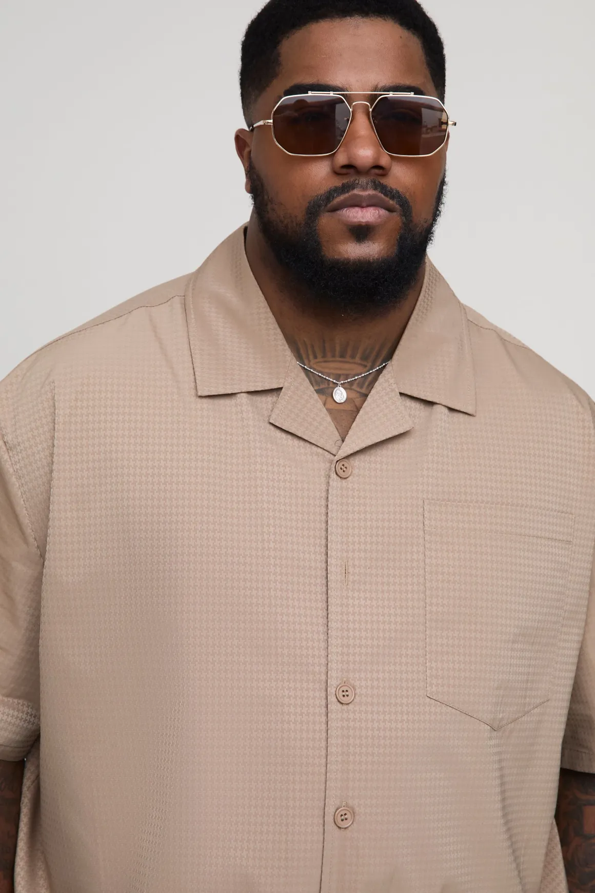 Plus Satin Jacquard Boxy Oversized Shirt