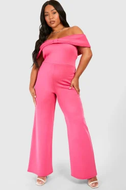 boohoo Plus Scuba Combinaison Bardot à Détail de Nœud<Femme Combinaisons Et Combishorts