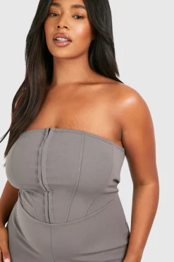 Plus Scuba Crepe Corset Détail Crochet et Œillet Bandeau Combinaison Évasée