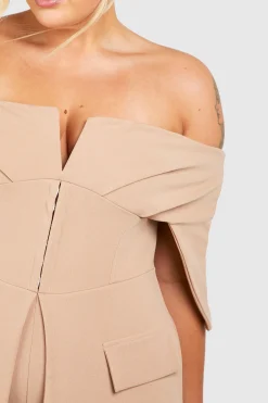 Plus Scuba Crêpe Corset Détail Crochet et Œillet Bardot Blazer Playsuit