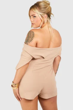 Plus Scuba Crêpe Corset Détail Crochet et Œillet Bardot Blazer Playsuit