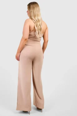 Plus Scuba Crêpe Corset à détails œil et crochet, encolure halter, combinaison à jambes larges