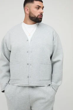 Plus Scuba Marl Cardigan oversize à coupe boxy brodé