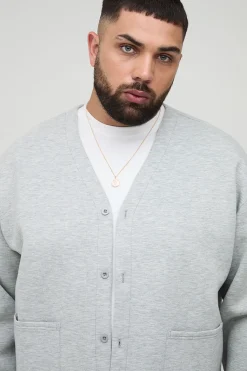 Plus Scuba Marl Cardigan oversize à coupe boxy brodé