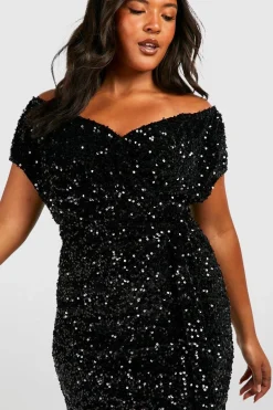 boohoo Plus Sequin Robe Midi Enveloppante à Sequins et Épaules Débardées<Femme Robes Mi-Longues|Robes Moulantes