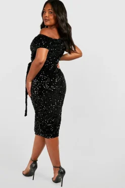 boohoo Plus Sequin Robe Midi Enveloppante à Sequins et Épaules Débardées<Femme Robes Mi-Longues|Robes Moulantes