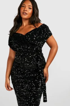 boohoo Plus Sequin Robe Midi Enveloppante à Sequins et Épaules Débardées<Femme Robes Mi-Longues|Robes Moulantes