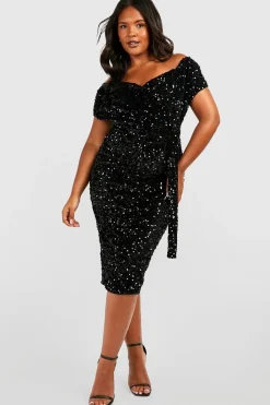boohoo Plus Sequin Robe Midi Enveloppante à Sequins et Épaules Débardées<Femme Robes Mi-Longues|Robes Moulantes