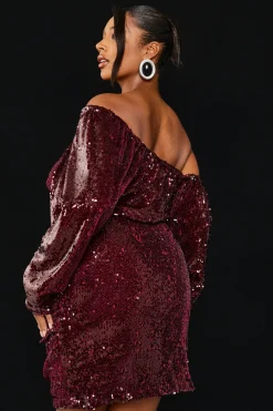 Plus Sequin Robe Mini à Épaules Dénudées Froncée