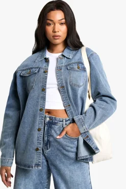 Plus Shacket en denim grande taille
