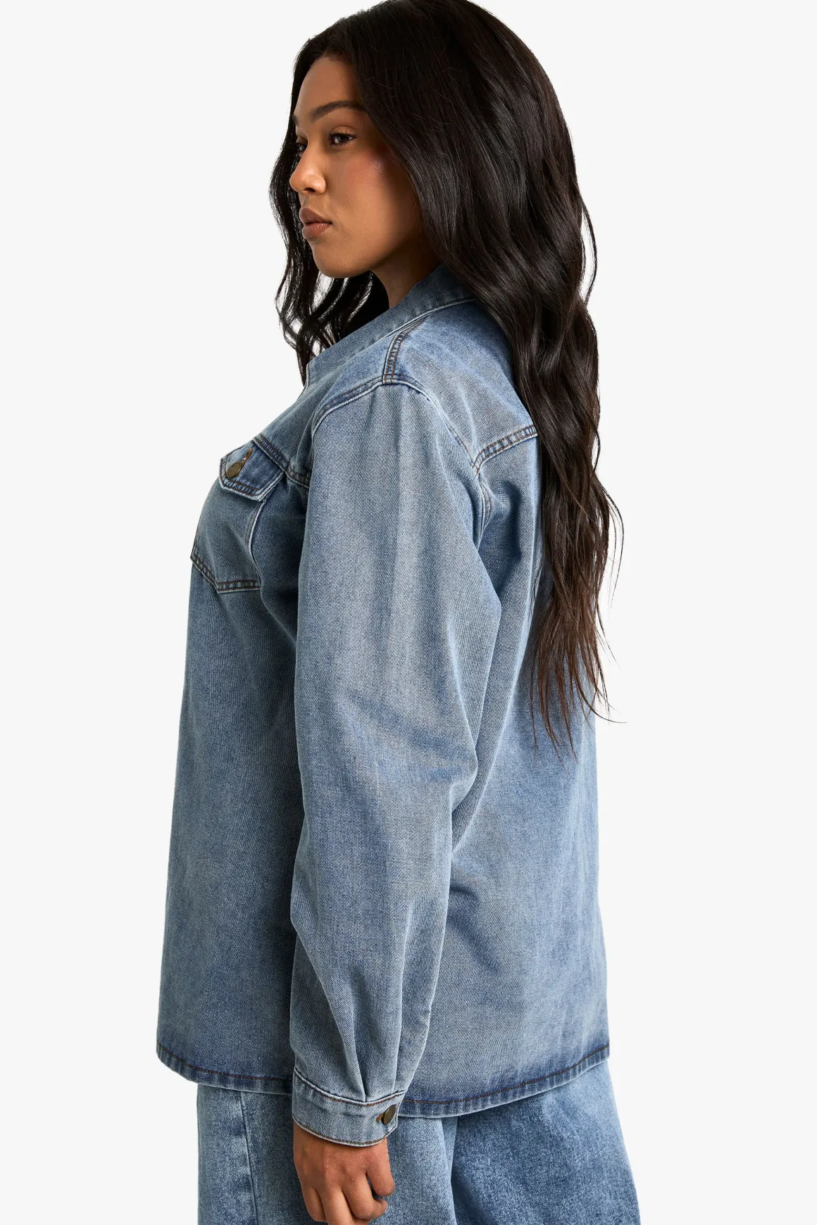 Plus Shacket en denim grande taille