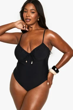 boohoo Plus Shell Trim Maillot de Bain à Armatures avec Bonnets Ruched et Détail Coquillage<Femme Maillots De Bain