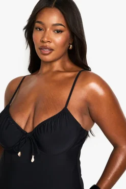 boohoo Plus Shell Trim Maillot de Bain à Armatures avec Bonnets Ruched et Détail Coquillage<Femme Maillots De Bain