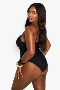 boohoo Plus Shell Trim Maillot de Bain à Armatures avec Bonnets Ruched et Détail Coquillage<Femme Maillots De Bain