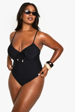 boohoo Plus Shell Trim Maillot de Bain à Armatures avec Bonnets Ruched et Détail Coquillage<Femme Maillots De Bain