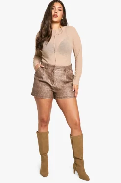 Plus Shorts en synthétique lavé à plis pour grande taille