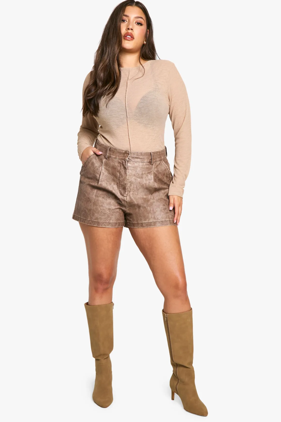 Plus Shorts en synthétique lavé à plis pour grande taille