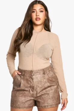 Plus Shorts en synthétique lavé à plis pour grande taille