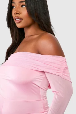 Plus Slinky & Mesh Bardot Wide Leg Jumpsuit