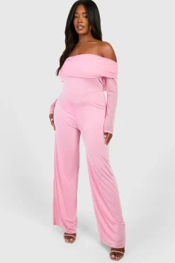 Plus Slinky & Mesh Bardot Wide Leg Jumpsuit