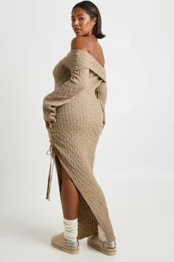 Plus Soft Cable Robe Maxi Bardot à l'Ourlet Asymétrique