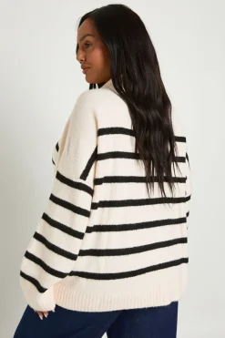 boohoo Plus Soft Knot Collar Stripe Jumper<Femme Pulls Et Gilets|Toutes Les Mailles