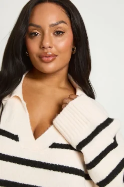 boohoo Plus Soft Knot Collar Stripe Jumper<Femme Pulls Et Gilets|Toutes Les Mailles
