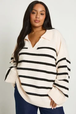 boohoo Plus Soft Knot Collar Stripe Jumper<Femme Pulls Et Gilets|Toutes Les Mailles