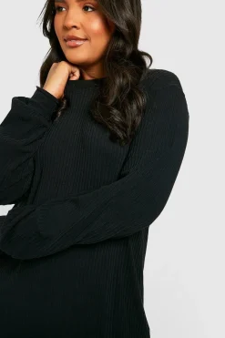 boohoo Plus Soft Rib Ruffle Hem Smock Dress<Femme Robes Courtes|Robes À Manches Longues