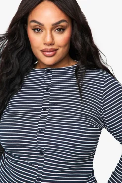Plus Stripe Button Front Top
