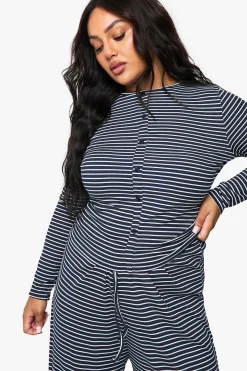 Plus Stripe Button Front Top