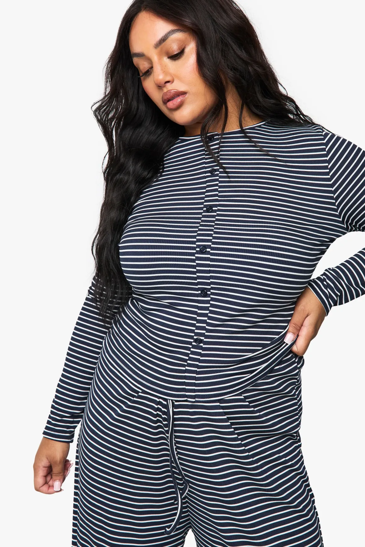 Plus Stripe Button Front Top