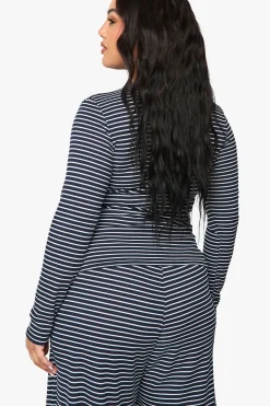 Plus Stripe Button Front Top
