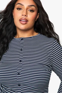 Plus Stripe Button Front Top