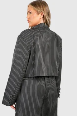 Plus Stripe Cropped Blazer