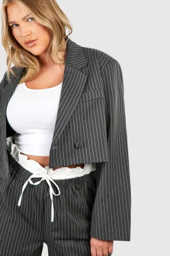 Plus Stripe Cropped Blazer