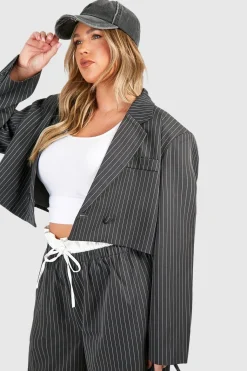 Plus Stripe Cropped Blazer