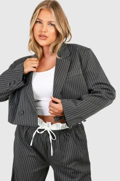 Plus Stripe Cropped Blazer