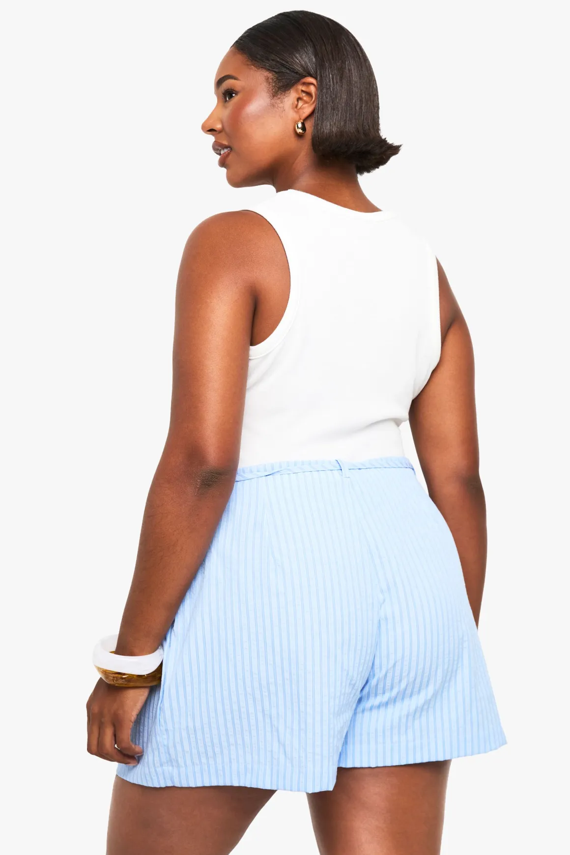 PLUS STRIPE PLEATED FLIPPY SHORT