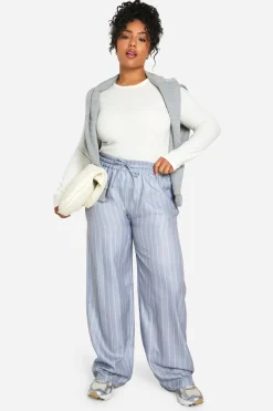 Plus Stripe Woven Drawstring Trousers