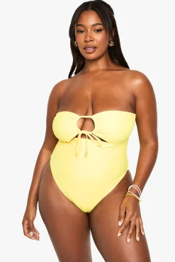 boohoo Plus Sunshine Trim Cut Out Bandeau Swimsuit<Femme Maillots De Bain