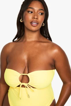 boohoo Plus Sunshine Trim Cut Out Bandeau Swimsuit<Femme Maillots De Bain