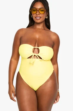 boohoo Plus Sunshine Trim Cut Out Bandeau Swimsuit<Femme Maillots De Bain