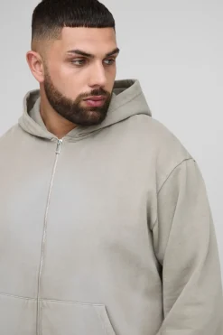 boohooMAN Plus Sweat à capuche ample, au style carré, lavage par pulvérisation et fermeture éclair<Homme Sweats À Capuche Et Sweatshirts|Sweats À Capuche Grande Taille