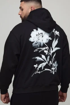 boohooMAN Plus Sweat à capuche oversize à motif floral<Homme Sweats À Capuche Et Sweatshirts|Sweats À Capuche Grande Taille